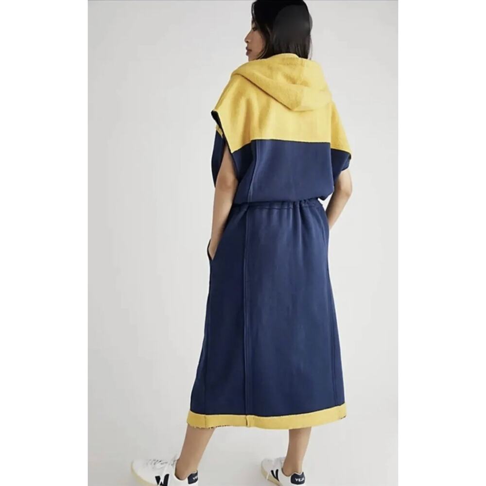 NWT We The Free People Soft Maxi Blue Vest Hood Zip Tie Hoodie Sweatshirt Sz L - Picture 2 of 10
